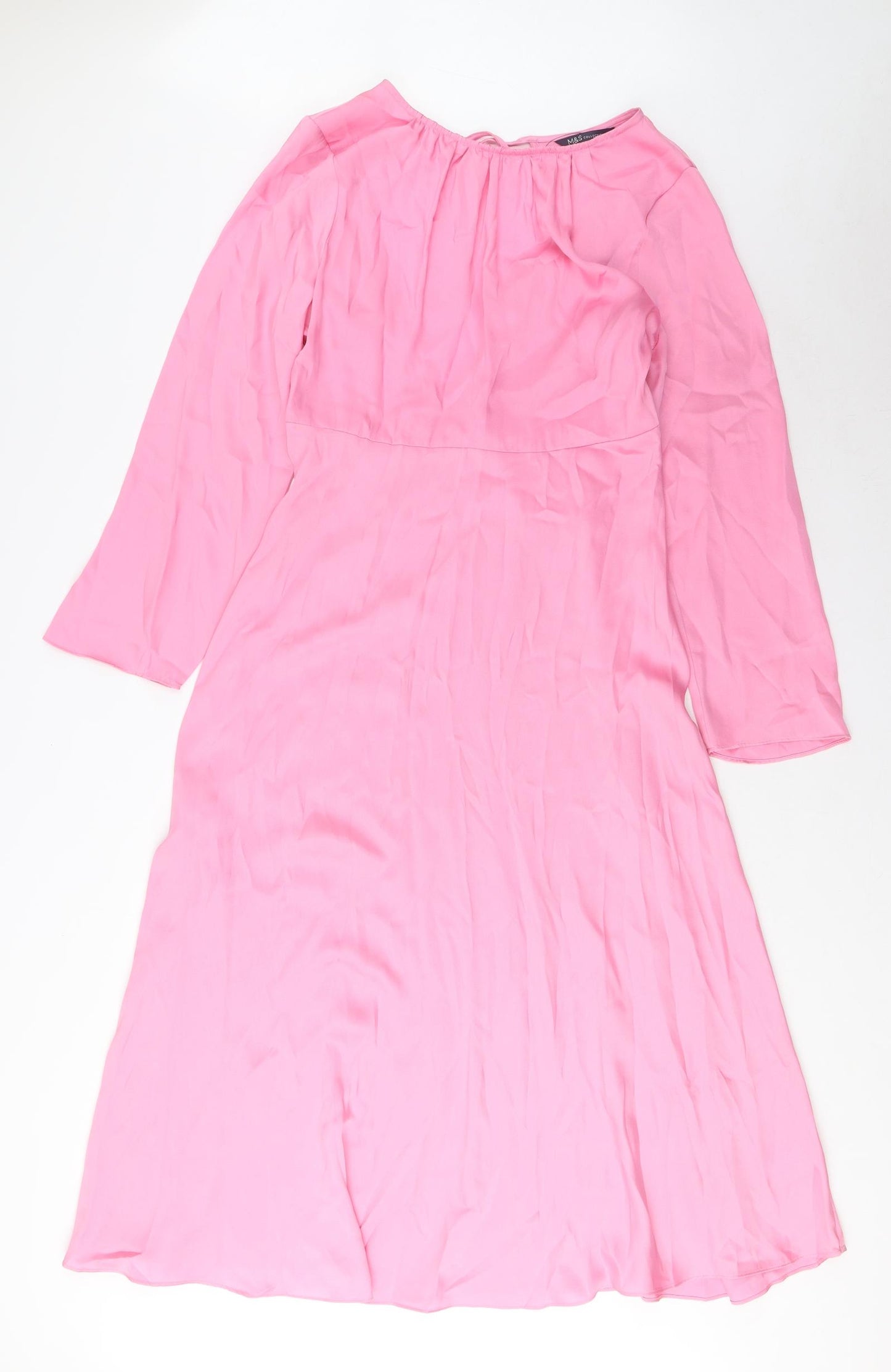 Marks and Spencer Womens Pink Polyester A-Line Size 12 Boat Neck Zip - Back Tie