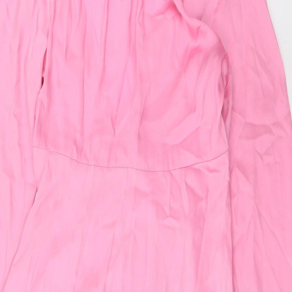 Marks and Spencer Womens Pink Polyester A-Line Size 12 Boat Neck Zip - Back Tie