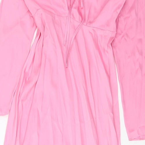 Marks and Spencer Womens Pink Polyester A-Line Size 12 Boat Neck Zip - Back Tie