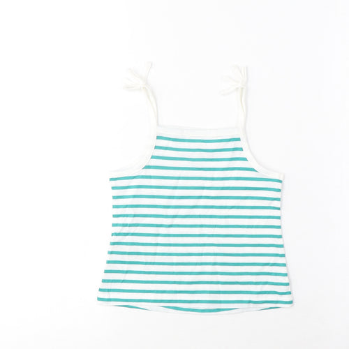 Marks and Spencer Girls Green Striped Cotton Cropped Tank Size 2-3 Years Square Neck Pullover - Embroidered, Heart
