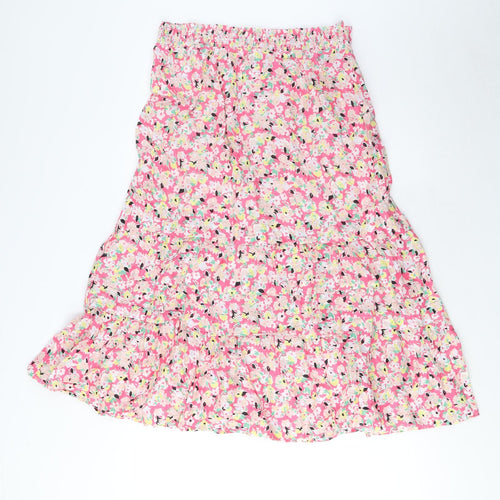 Marks and Spencer Womens Multicoloured Floral Cotton A-Line Skirt Size 12 - Elasticated Waist