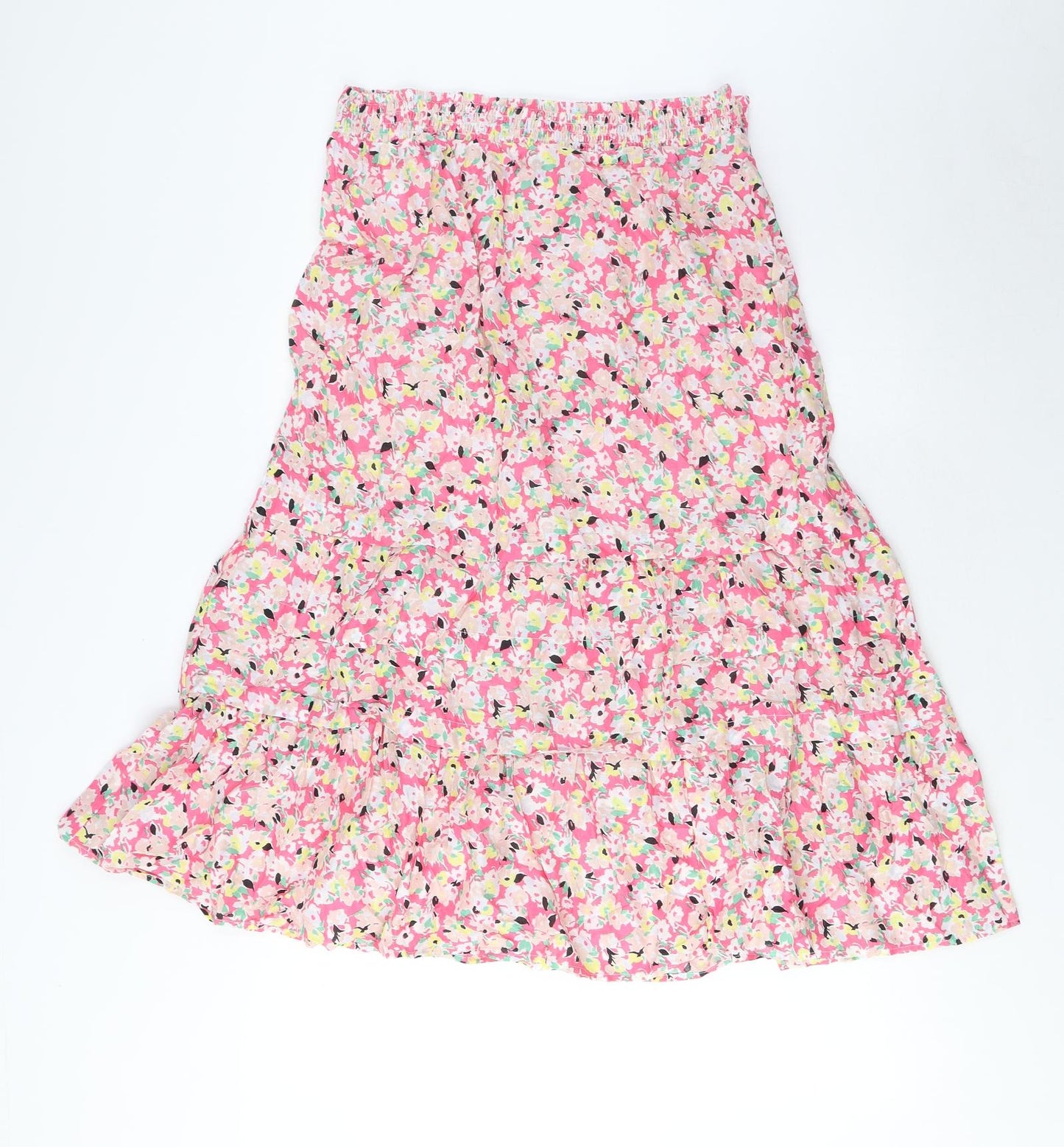 Marks and Spencer Womens Multicoloured Floral Cotton A-Line Skirt Size 12 - Elasticated Waist