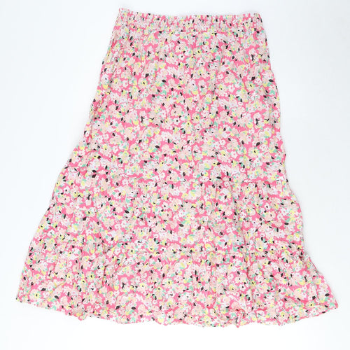 Marks and Spencer Womens Multicoloured Floral Cotton A-Line Skirt Size 12 - Elasticated Waist