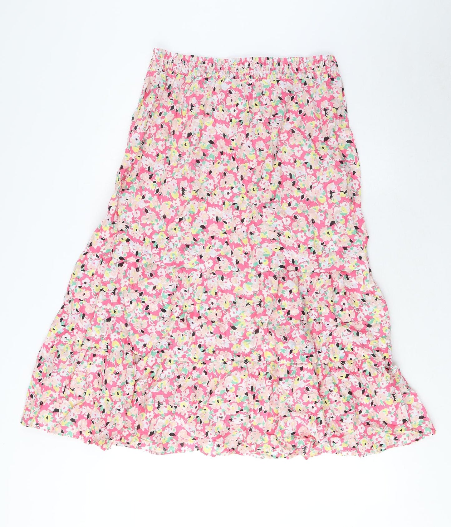 Marks and Spencer Womens Multicoloured Floral Cotton A-Line Skirt Size 12 - Elasticated Waist