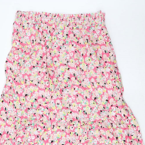 Marks and Spencer Womens Multicoloured Floral Cotton A-Line Skirt Size 12 - Elasticated Waist