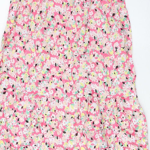Marks and Spencer Womens Multicoloured Floral Cotton A-Line Skirt Size 12 - Elasticated Waist