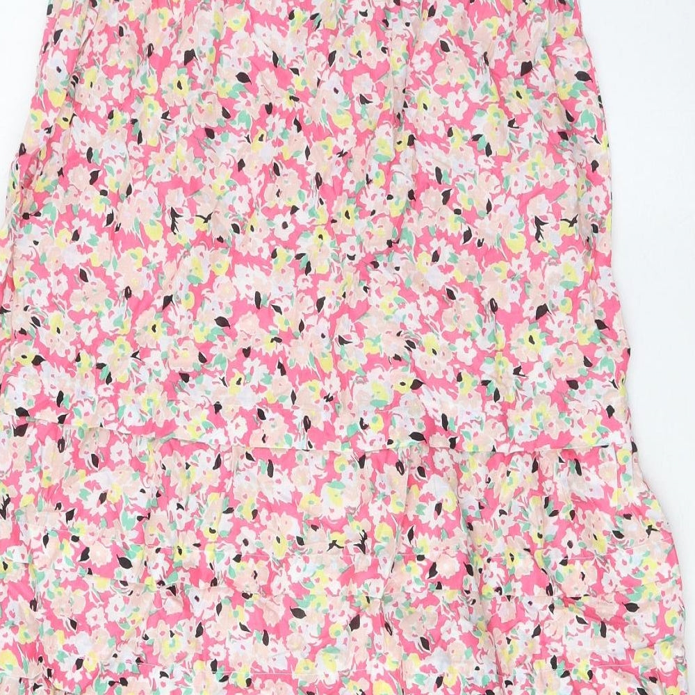 Marks and Spencer Womens Multicoloured Floral Cotton A-Line Skirt Size 12 - Elasticated Waist