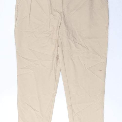 Marks and Spencer Womens Beige Cotton Trousers Size 18 L26 in Regular Hook & Eye - Pockets