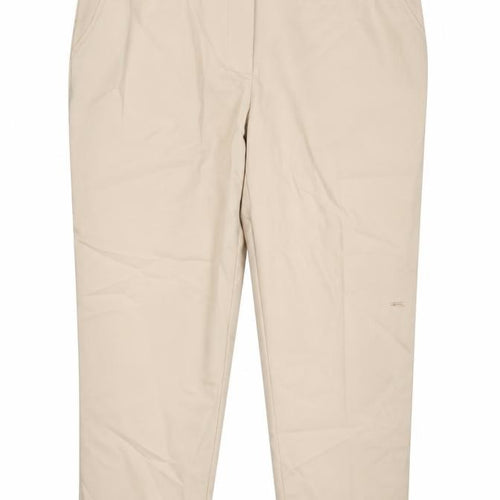Marks and Spencer Womens Beige Cotton Trousers Size 18 L26 in Regular Hook & Eye - Pockets