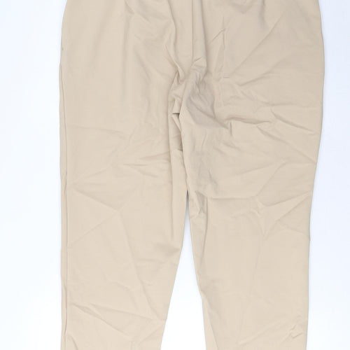 Marks and Spencer Womens Beige Cotton Trousers Size 18 L26 in Regular Hook & Eye - Pockets