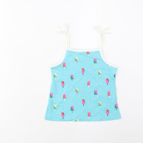Marks and Spencer Girls Blue Geometric Cotton Basic Tank Size 2-3 Years Square Neck Pullover - Ice Lolly Print