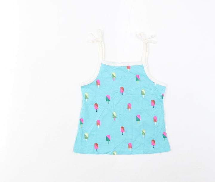 Marks and Spencer Girls Blue Geometric Cotton Basic Tank Size 2-3 Years Square Neck Pullover - Ice Lolly Print