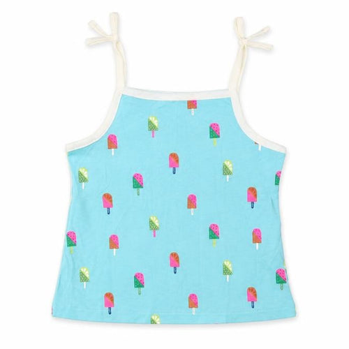 Marks and Spencer Girls Blue Geometric Cotton Basic Tank Size 2-3 Years Square Neck Pullover - Ice Lolly Print
