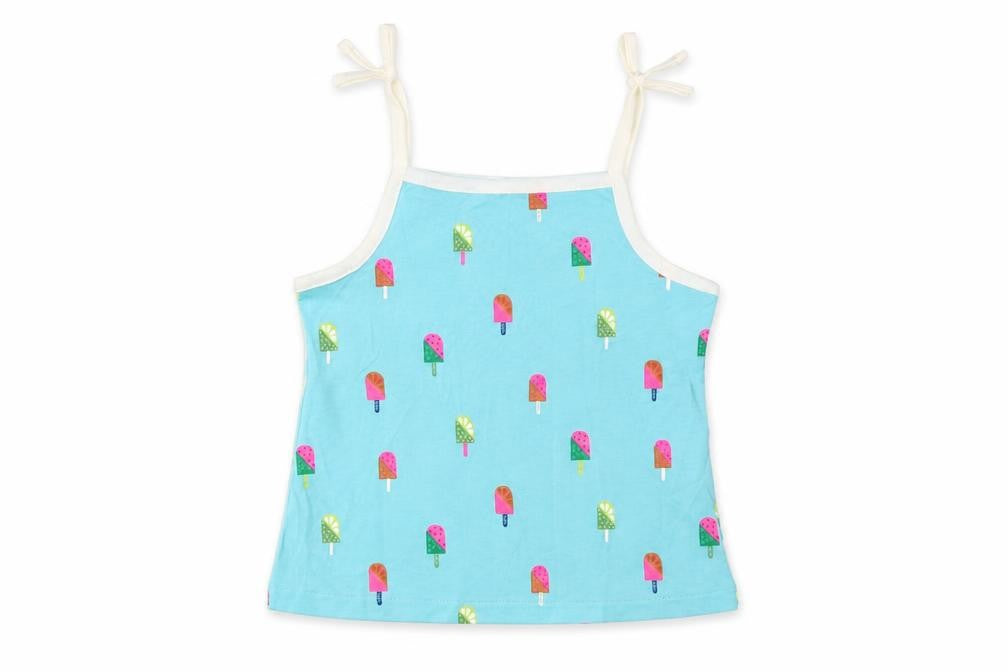Marks and Spencer Girls Blue Geometric Cotton Basic Tank Size 2-3 Years Square Neck Pullover - Ice Lolly Print