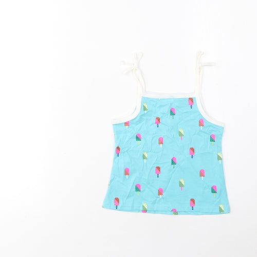 Marks and Spencer Girls Blue Geometric Cotton Basic Tank Size 2-3 Years Square Neck Pullover - Ice Lolly Print