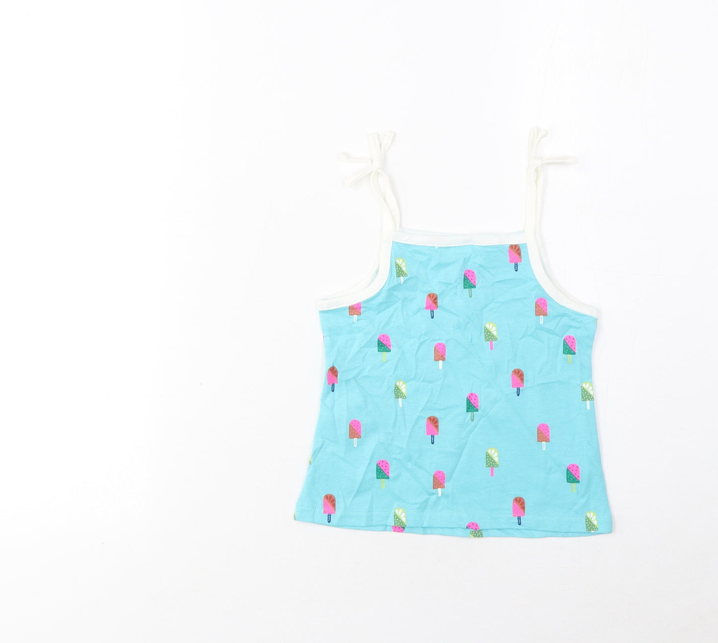 Marks and Spencer Girls Blue Geometric Cotton Basic Tank Size 2-3 Years Square Neck Pullover - Ice Lolly Print