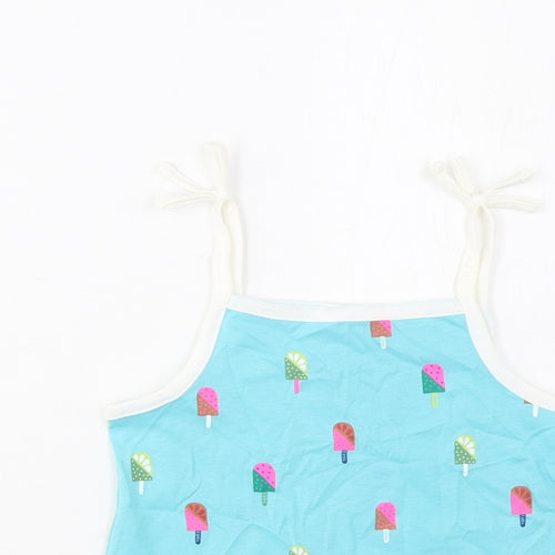 Marks and Spencer Girls Blue Geometric Cotton Basic Tank Size 2-3 Years Square Neck Pullover - Ice Lolly Print