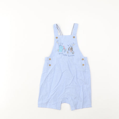 Marks and Spencer Baby Blue Cotton Dungaree One-Piece Size 18-24 Months Button - Good little bunnies