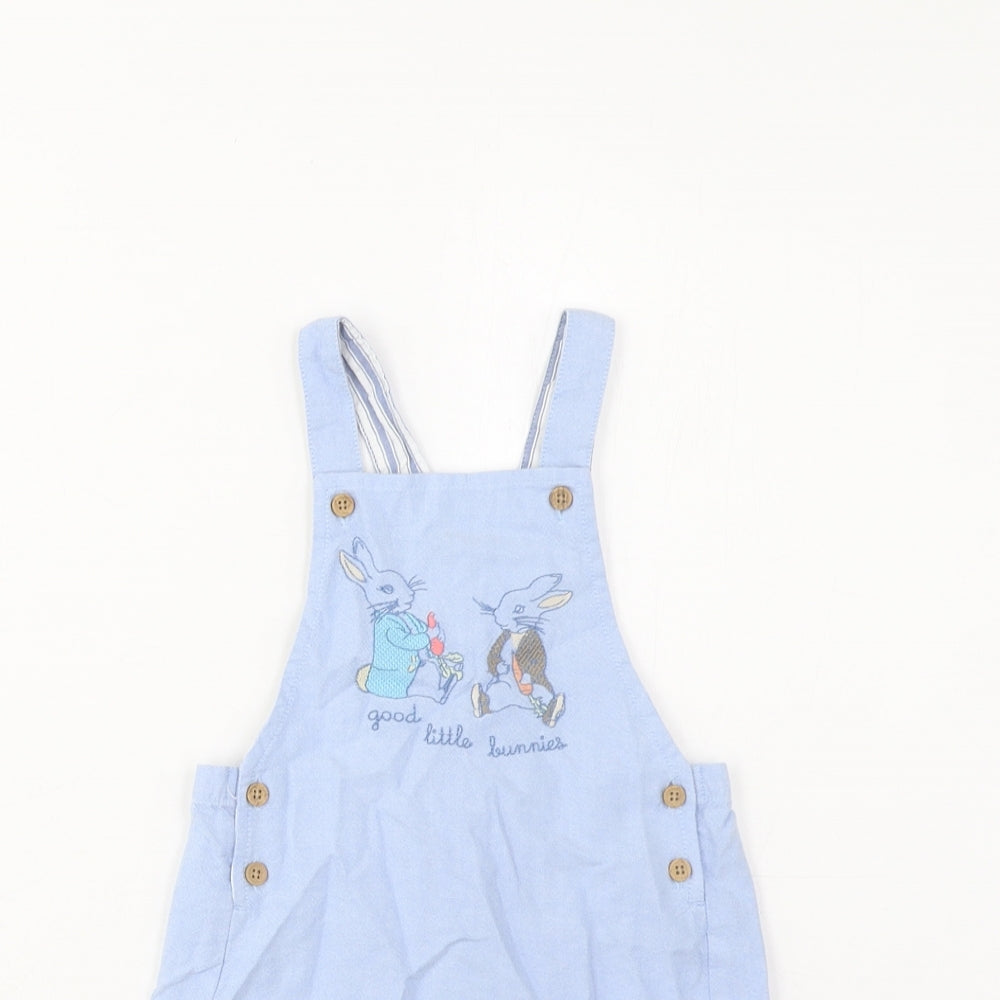 Marks and Spencer Baby Blue Cotton Dungaree One-Piece Size 18-24 Months Button - Good little bunnies