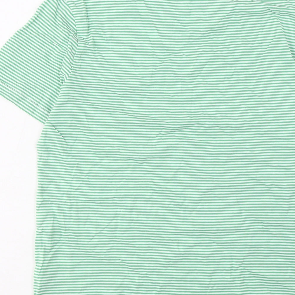 Marks and Spencer Boys Green Striped Cotton Basic T-Shirt Size 11-12 Years Crew Neck Pullover