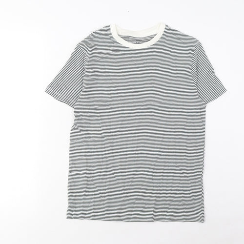 Marks and Spencer Boys Grey Striped Cotton Basic T-Shirt Size 11-12 Years Crew Neck Pullover