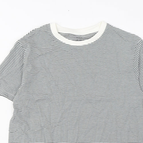 Marks and Spencer Boys Grey Striped Cotton Basic T-Shirt Size 11-12 Years Crew Neck Pullover