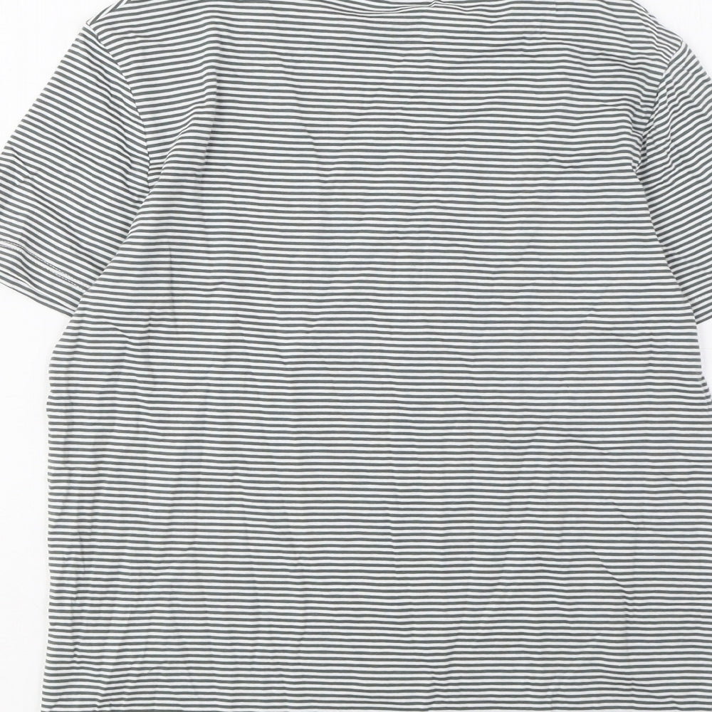 Marks and Spencer Boys Grey Striped Cotton Basic T-Shirt Size 11-12 Years Crew Neck Pullover