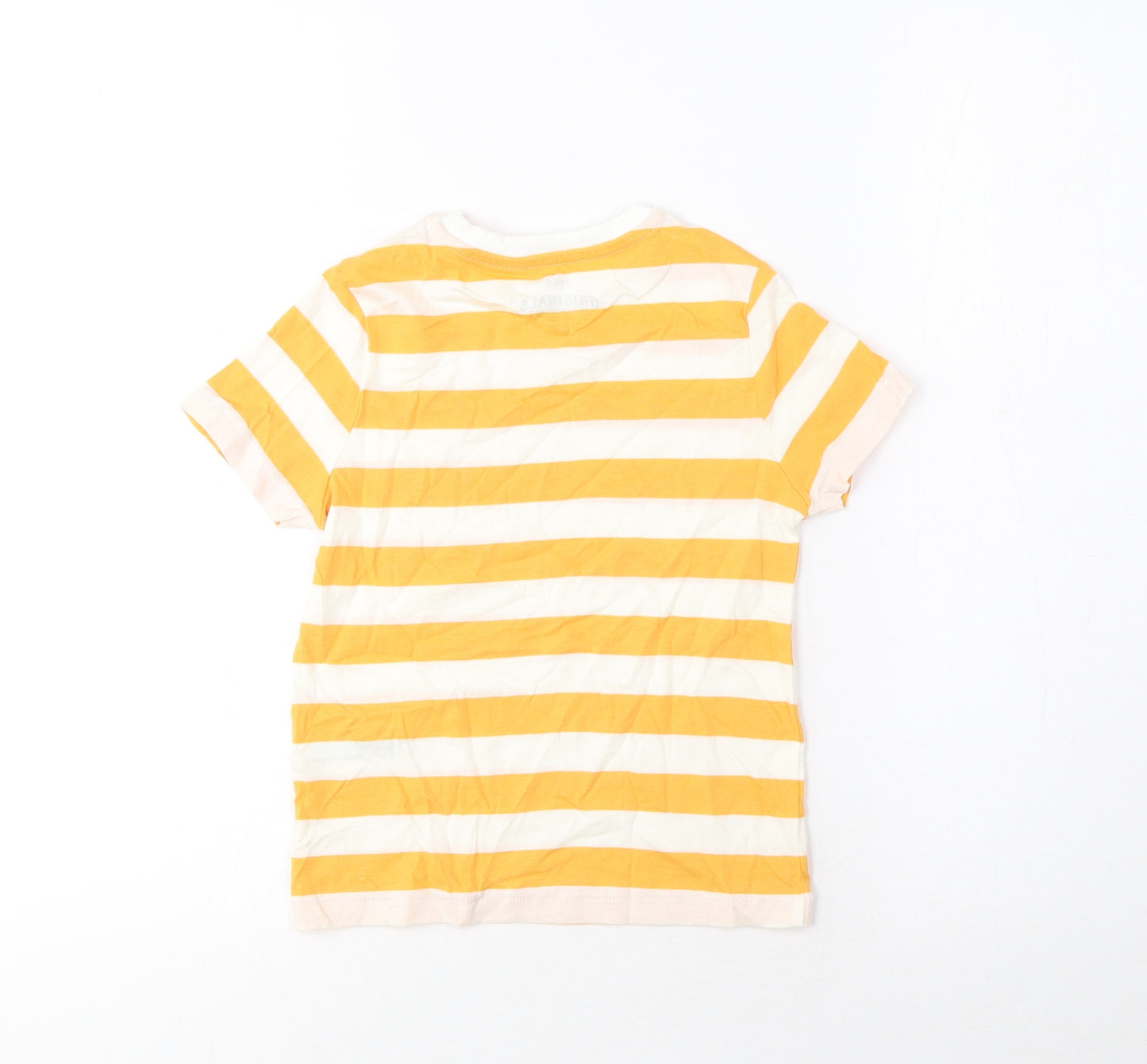 Marks and Spencer Boys Yellow Striped Cotton Basic T-Shirt Size 4-5 Years Crew Neck Pullover