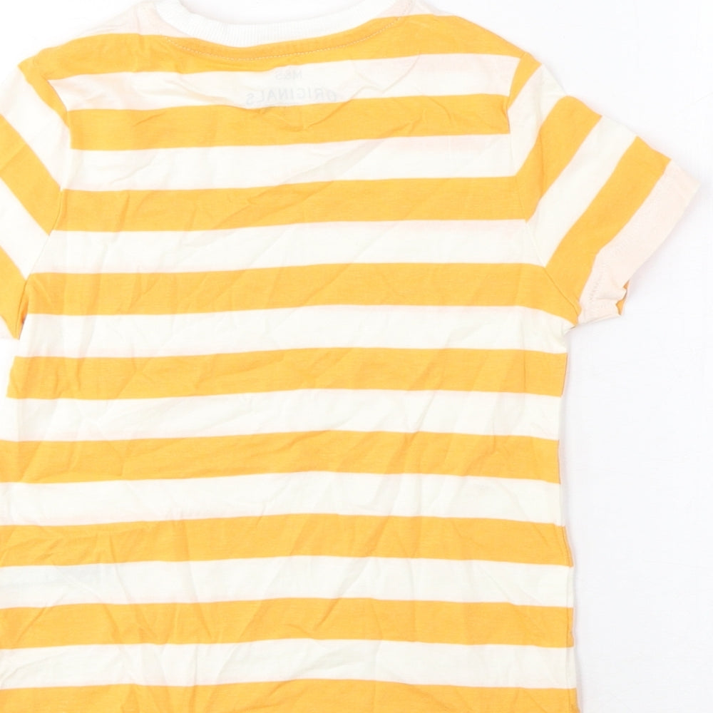 Marks and Spencer Boys Yellow Striped Cotton Basic T-Shirt Size 4-5 Years Crew Neck Pullover