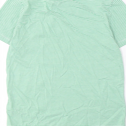 Marks and Spencer Boys Green Striped Cotton Basic T-Shirt Size 8-9 Years Crew Neck Pullover