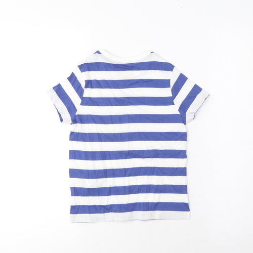 Marks and Spencer Boys Blue Striped Cotton Basic T-Shirt Size 4-5 Years Crew Neck Pullover