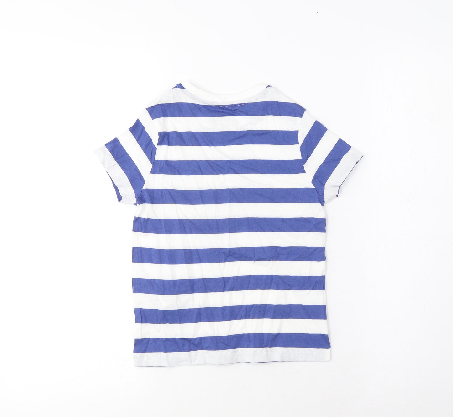 Marks and Spencer Boys Blue Striped Cotton Basic T-Shirt Size 4-5 Years Crew Neck Pullover