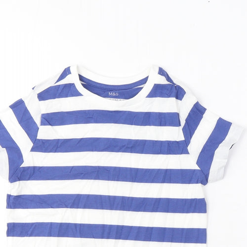 Marks and Spencer Boys Blue Striped Cotton Basic T-Shirt Size 4-5 Years Crew Neck Pullover