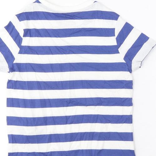 Marks and Spencer Boys Blue Striped Cotton Basic T-Shirt Size 4-5 Years Crew Neck Pullover