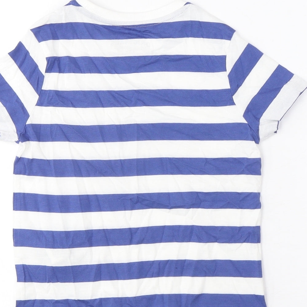 Marks and Spencer Boys Blue Striped Cotton Basic T-Shirt Size 4-5 Years Crew Neck Pullover