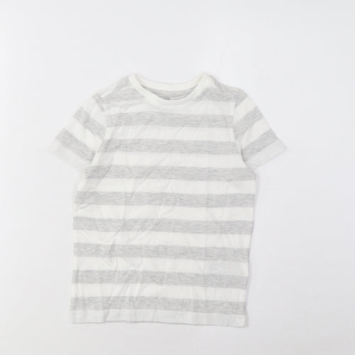 Marks and Spencer Boys Grey Striped Cotton Basic T-Shirt Size 4-5 Years Crew Neck Pullover