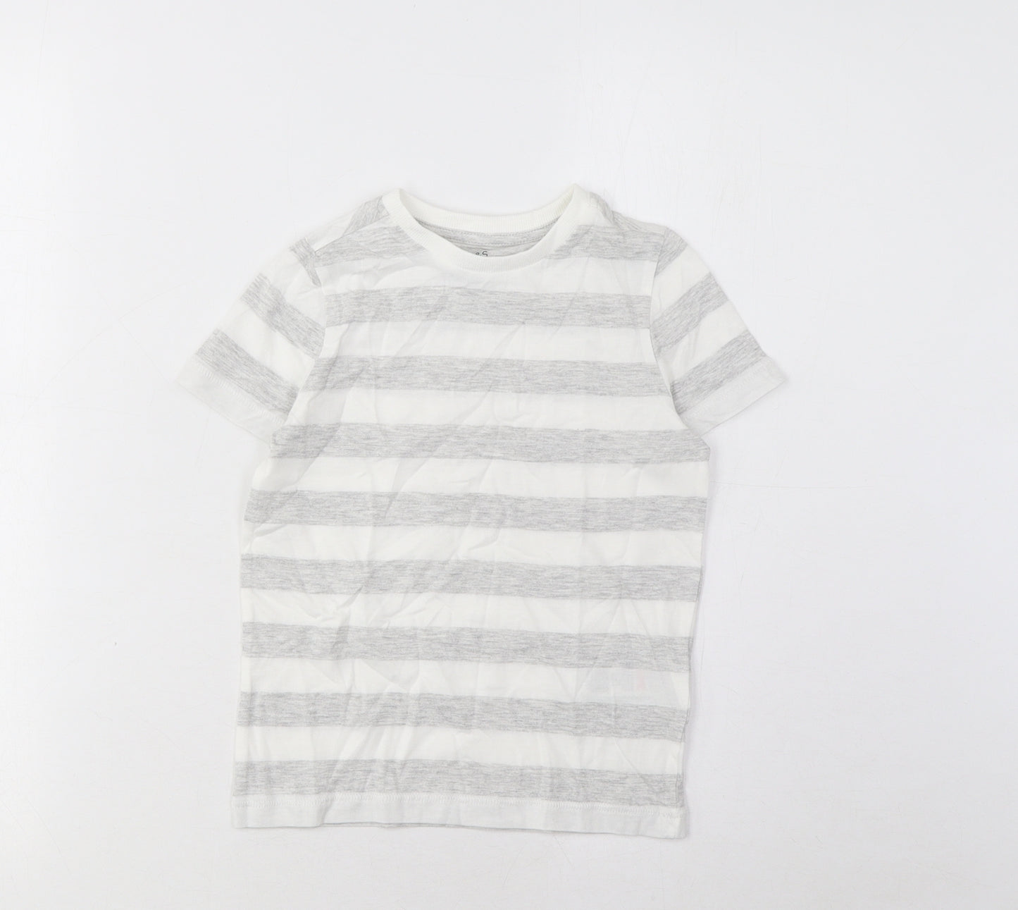 Marks and Spencer Boys Grey Striped Cotton Basic T-Shirt Size 4-5 Years Crew Neck Pullover