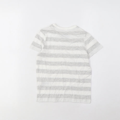 Marks and Spencer Boys Grey Striped Cotton Basic T-Shirt Size 4-5 Years Crew Neck Pullover