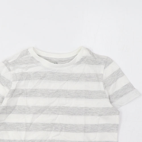 Marks and Spencer Boys Grey Striped Cotton Basic T-Shirt Size 4-5 Years Crew Neck Pullover