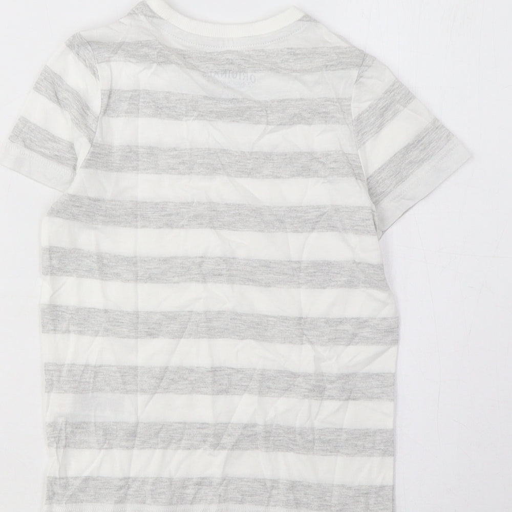 Marks and Spencer Boys Grey Striped Cotton Basic T-Shirt Size 4-5 Years Crew Neck Pullover