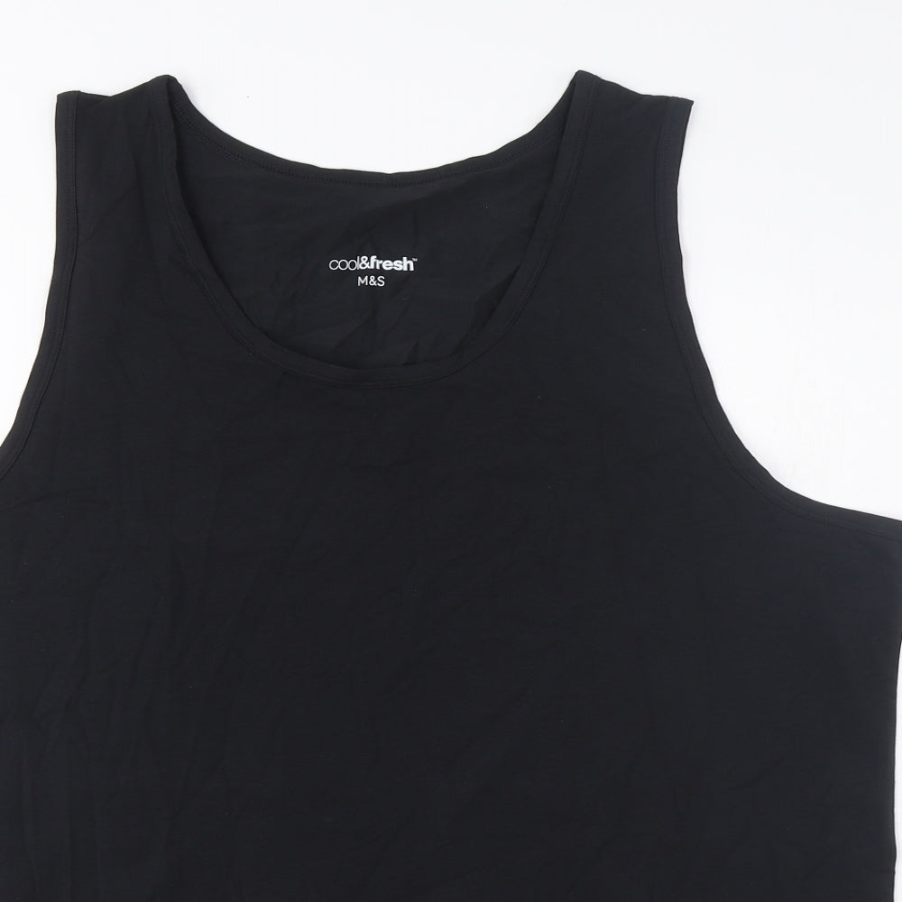 Marks and Spencer Mens Black Cotton Basic Tank Size 2XL Scoop Neck Pullover