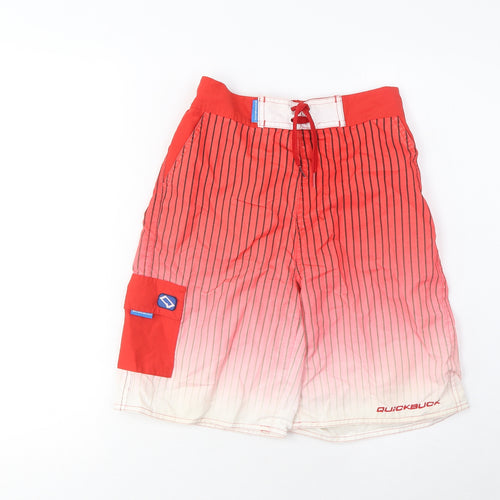 Quickbuck Boys Red Striped Polyester Sweat Shorts Size 11-12 Years L9 in Regular Drawstring - Pockets