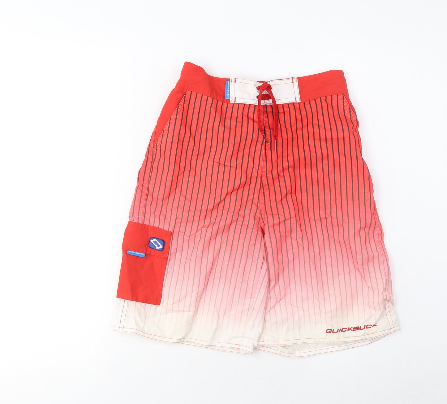 Quickbuck Boys Red Striped Polyester Sweat Shorts Size 11-12 Years L9 in Regular Drawstring - Pockets