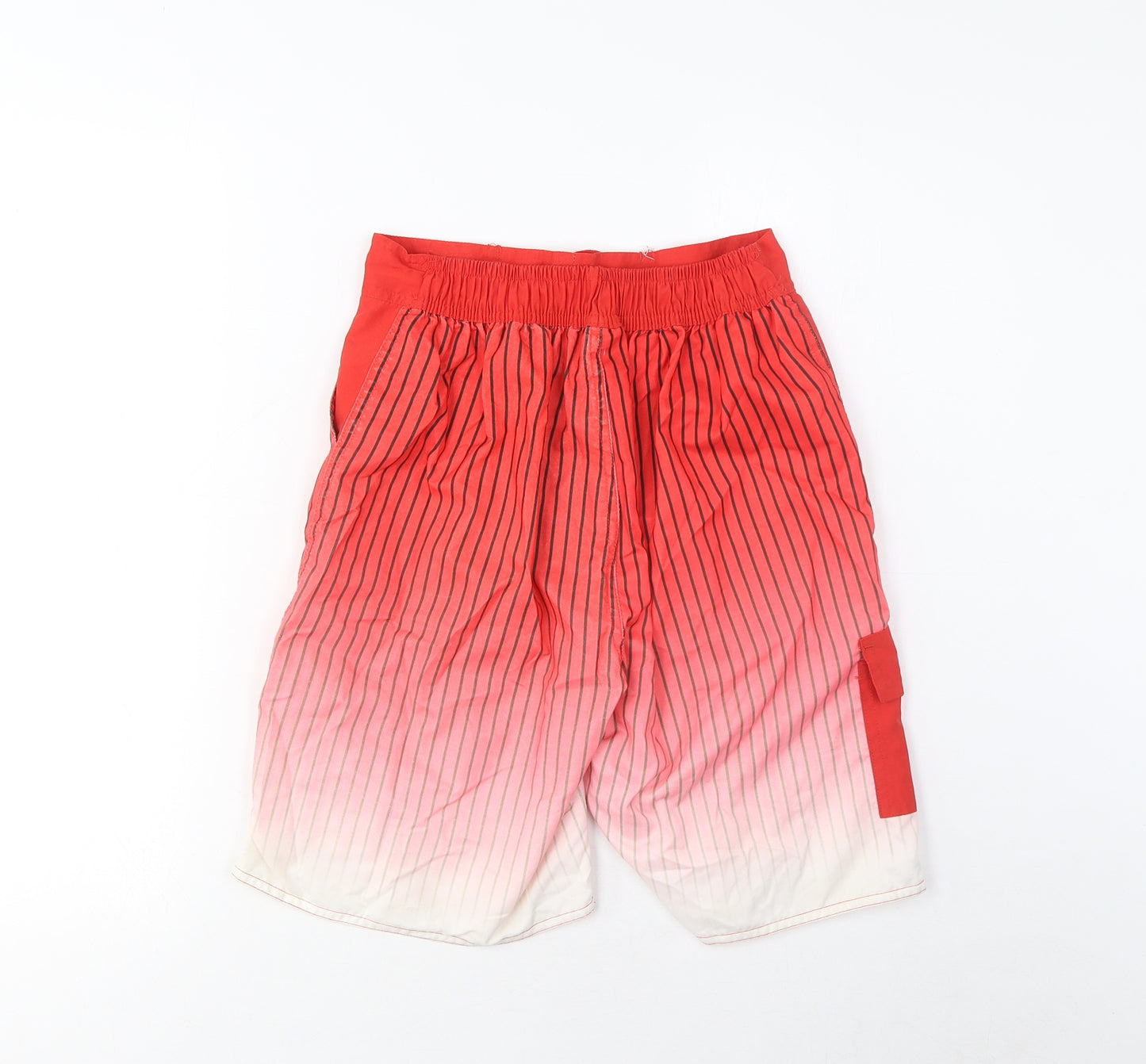 Quickbuck Boys Red Striped Polyester Sweat Shorts Size 11-12 Years L9 in Regular Drawstring - Pockets