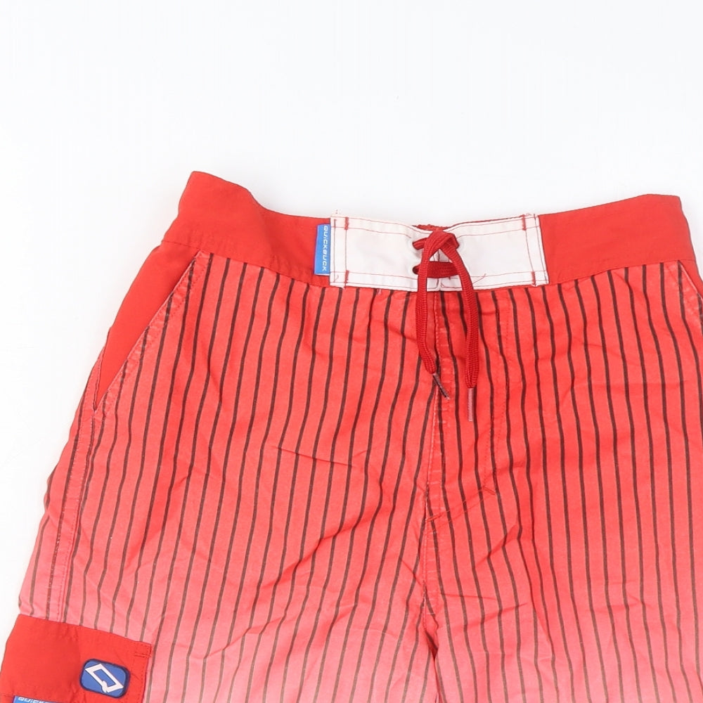 Quickbuck Boys Red Striped Polyester Sweat Shorts Size 11-12 Years L9 in Regular Drawstring - Pockets