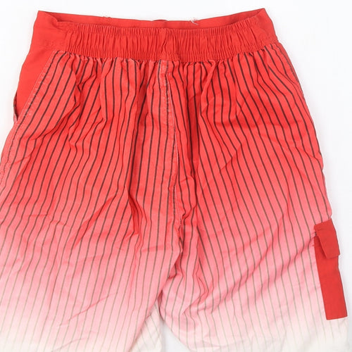 Quickbuck Boys Red Striped Polyester Sweat Shorts Size 11-12 Years L9 in Regular Drawstring - Pockets