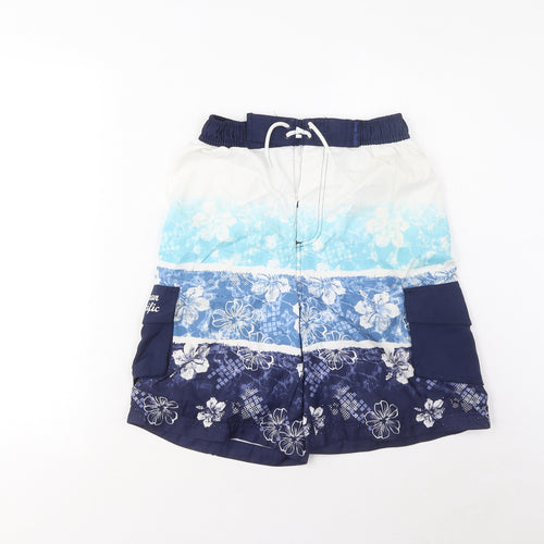 Ocean Pacific Boys Blue Geometric Polyester Sweat Shorts Size 13 Years L6 in Regular Drawstring - Swim Shorts