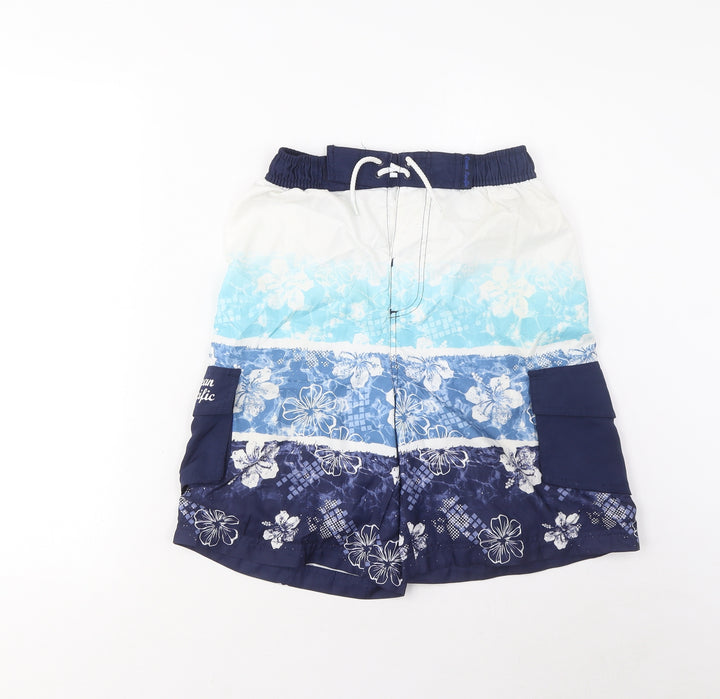 Ocean Pacific Boys Blue Geometric Polyester Sweat Shorts Size 13 Years L6 in Regular Drawstring - Swim Shorts