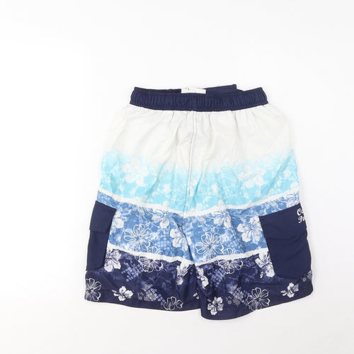 Ocean Pacific Boys Blue Geometric Polyester Sweat Shorts Size 13 Years L6 in Regular Drawstring - Swim Shorts