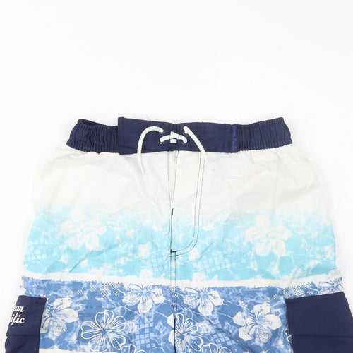 Ocean Pacific Boys Blue Geometric Polyester Sweat Shorts Size 13 Years L6 in Regular Drawstring - Swim Shorts